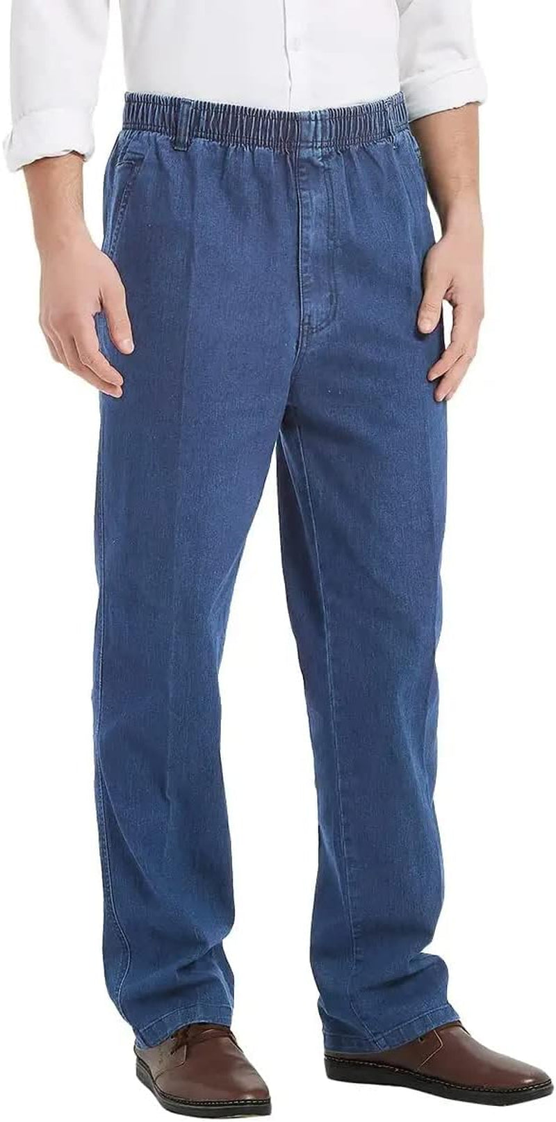 Mens Elastic Waist Jeans Casual Loose Fit Pull on Jeans Denim Pants