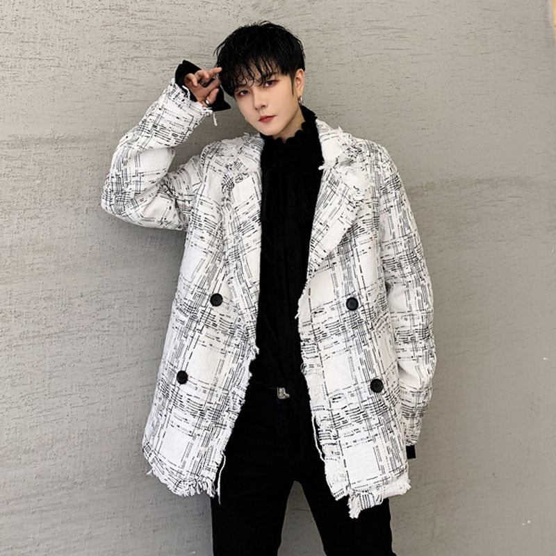 Double-Breasted Frayed Jacket for Men