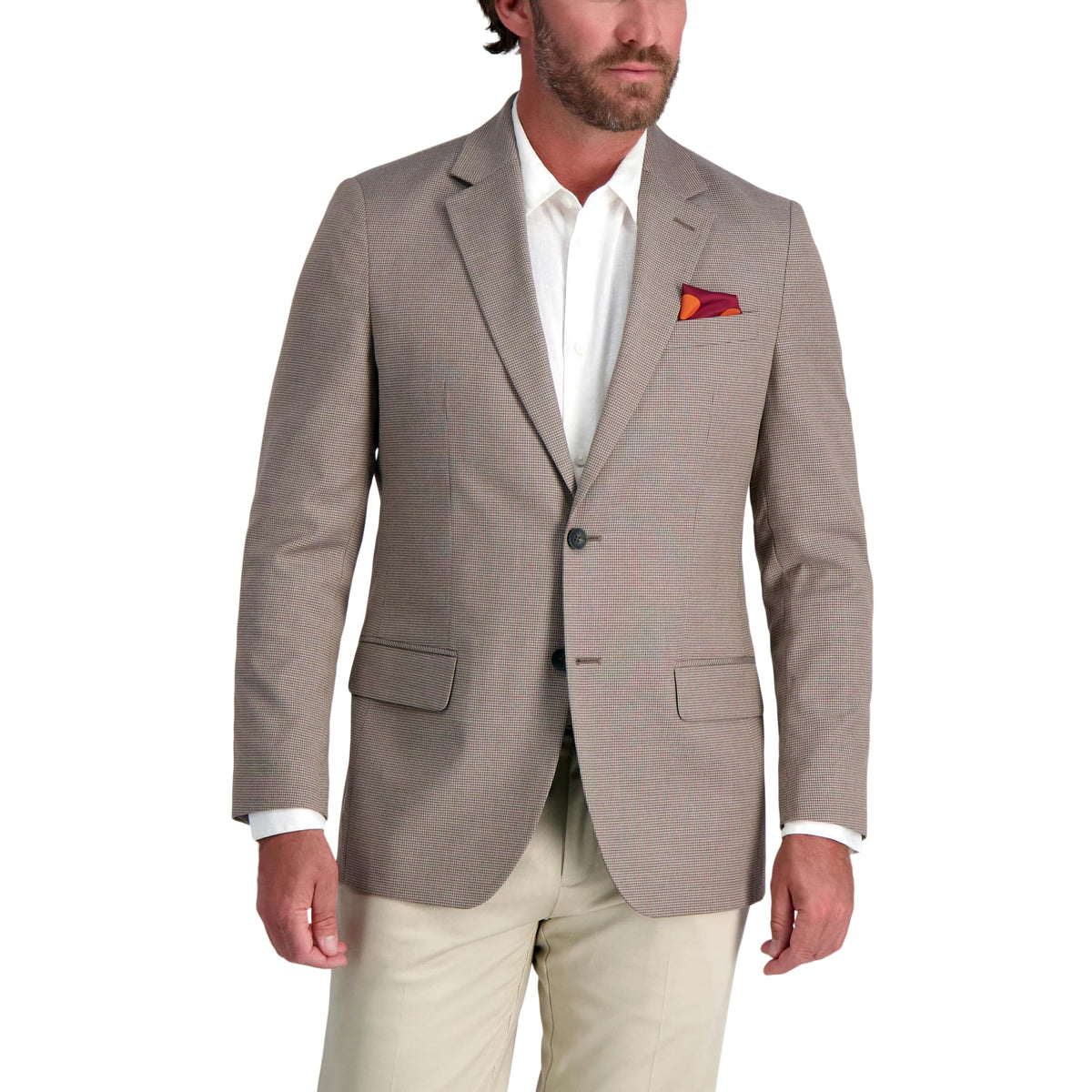 Haggar Mens JMH Premium Tailored Fit Subtle Print Stretch Sport Coat Mocha