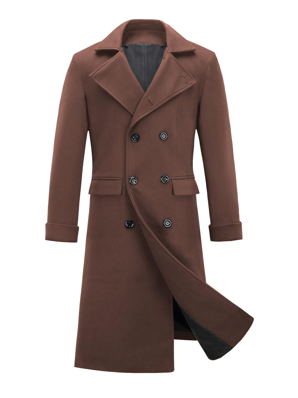 INVACHI Mens Long Pea Coat Double Breasted Trench Coat Casual Cotton Blend Overcoat Jacket