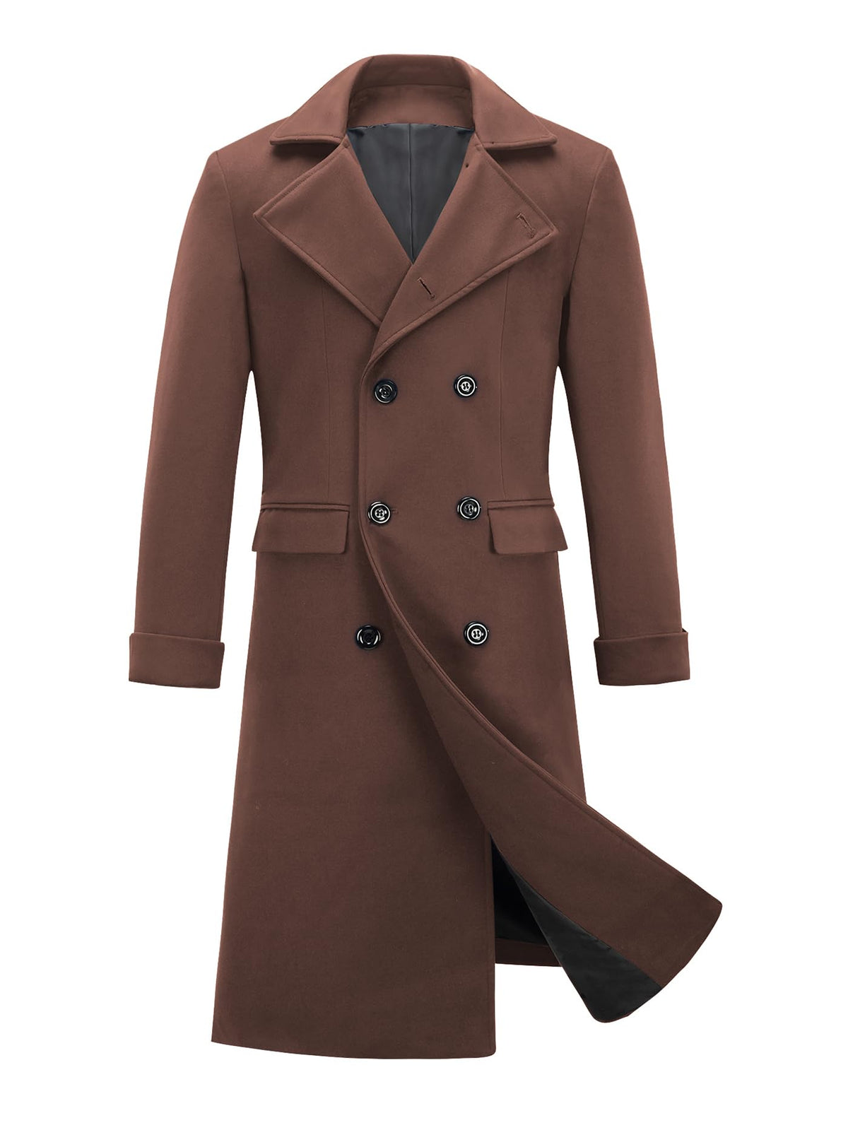 INVACHI Mens Long Pea Coat Double Breasted Trench Coat Casual Cotton Blend Overcoat Jacket