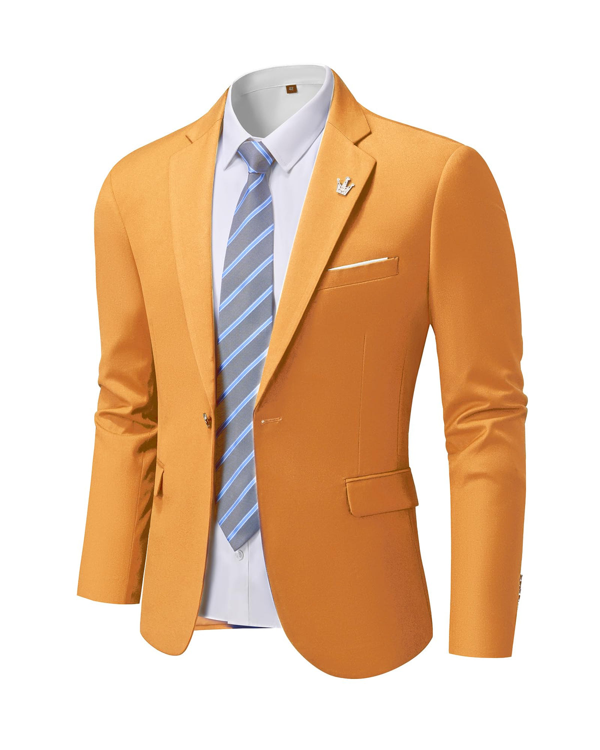 Hihawk Mens Slim Fit Blazer One Button Casual Solid Jacket Daily Lightweight Sport Coat. Orange