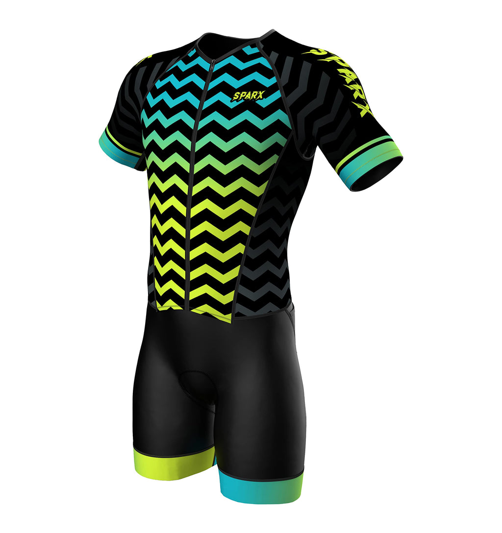Sparx Mens Elite Aerosuit Triathlon Suit Mens Short Sleeve Tri Suit Skinsuit (Zigzag Medium)