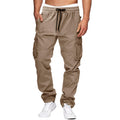 THWEI Cargo Pants for Men Casual Cotton Drawstring Lightweight Relaxed Fit Work Pants Multi Pockets Light Coffee S