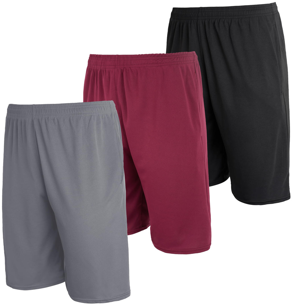 Real Essentials Mens 3-Pack Mesh Shorts Active Wear Athletic Short Men Basketball Pockets Workout Gym Soccer Running Summer Fitness Quick Dry Casual Clothes Sport Training Hiking - Set 4 L