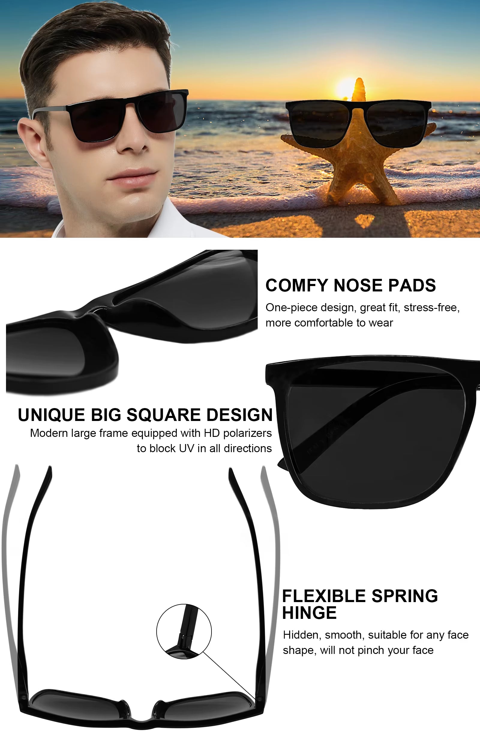 Mens Sunglasses Polarized Brand Designer Luxury Anti-Glare Car Glasses Fashion Square Male Sun Glasses Black Shades Goggle UV400