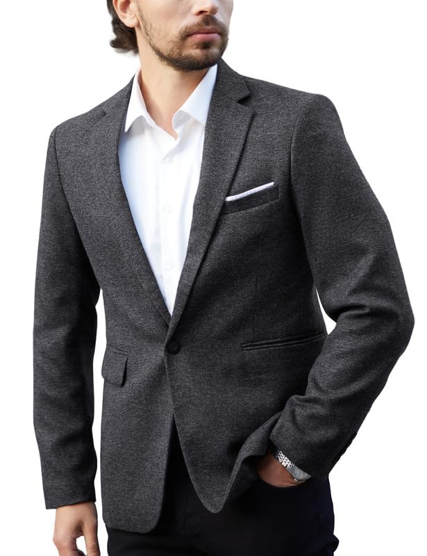 MAGE MALE Mens Sport Coat Blazer Classic Fit One Button Notch Lapel Business Jackets Suit Charcoal Black