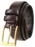 Mens Belt Classic Genuine Leather Smooth Dress Belt 1-3/8"(35mm) Wide (Gold Buckle-Brown46)