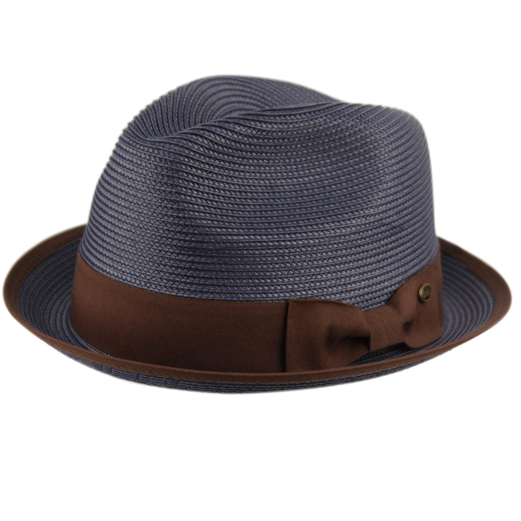 Mens Premium Straw Porkpie Fedora Hat (S/M F2808NAVY)