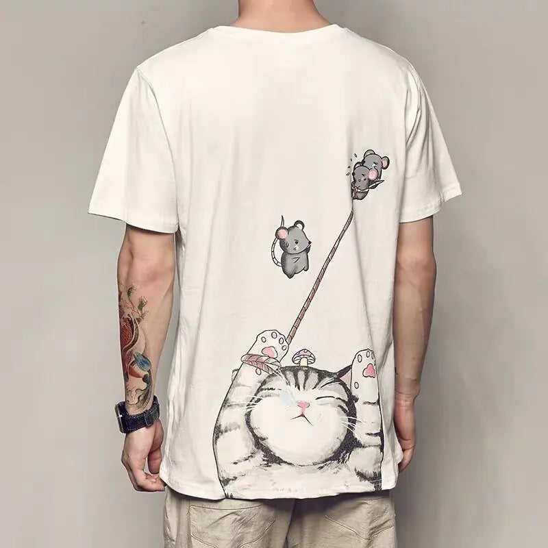 Anime Print Short Sleeve T-Shirt for Men (Casual Style)