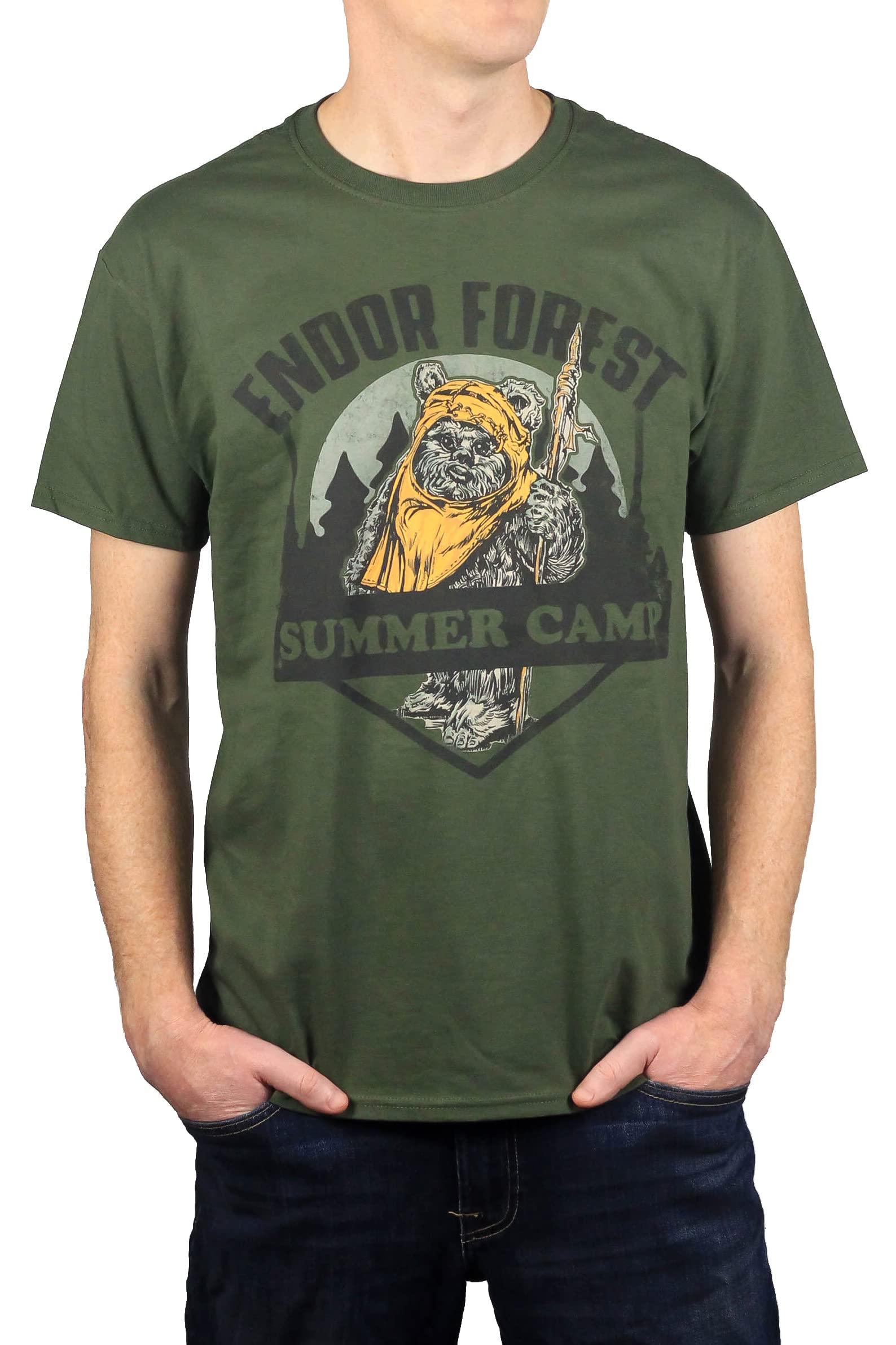STAR WARS Endor Forest T-Shirt for Men Adult Graphic Tshirt Mens Tee Gift Merch Women Apparel Clothes Stuff Novelty Vintage Summer Camp Ewok (Olive Large)
