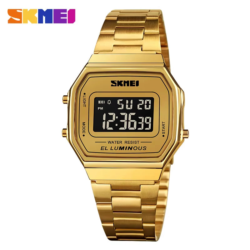 Retro LED Digital Male Watches Casual Simple Mens Wristwatches Stainless Steel Band Waterproof Watch Men Reloj Hombre 1647