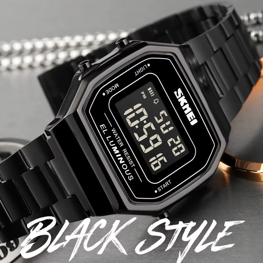 Retro LED Digital Male Watches Casual Simple Mens Wristwatches Stainless Steel Band Waterproof Watch Men Reloj Hombre 1647
