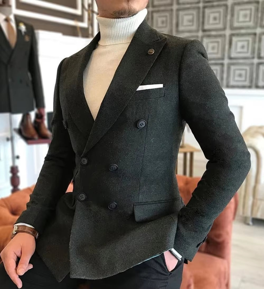 Formal 2025 New Burgundy Red Grey Lapel Tux Men Slim Fit Suits Coat Jacket Custom Made for Wendding Party Woolen Cloth