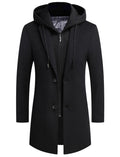 APTRO Mens Wool Trench Coat Winter Hoodie Coat Premium Business Top Coat Wool Jacket 1908 Black 1X