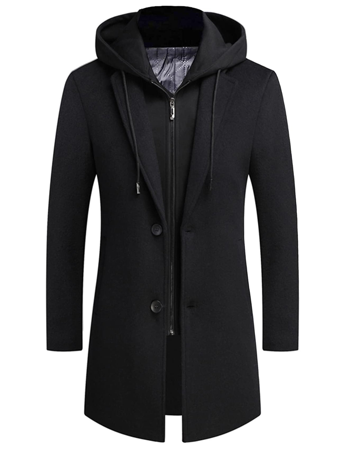 APTRO Mens Wool Trench Coat Winter Hoodie Coat Premium Business Top Coat Wool Jacket 1908 Black 1X