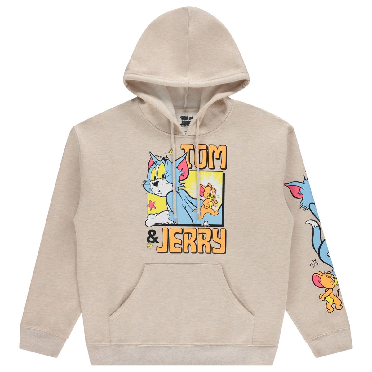 Tom and Jerry Mens Classic Hoodie Cat and Mouse Cotton Hoodie Sweatshirt (Oatmeal Large)