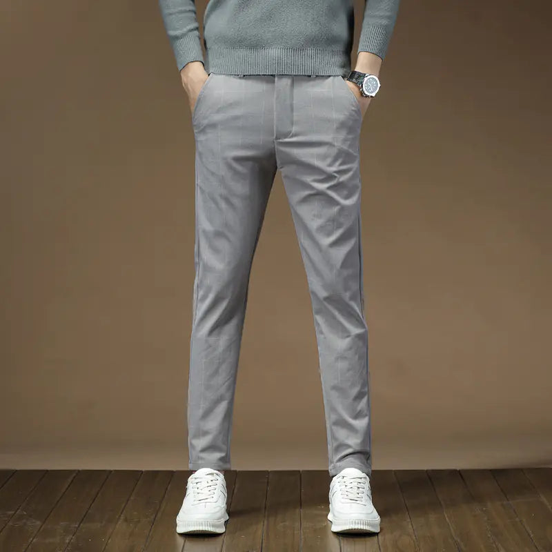 Slim Fit Plaid British Suit Pants for Men