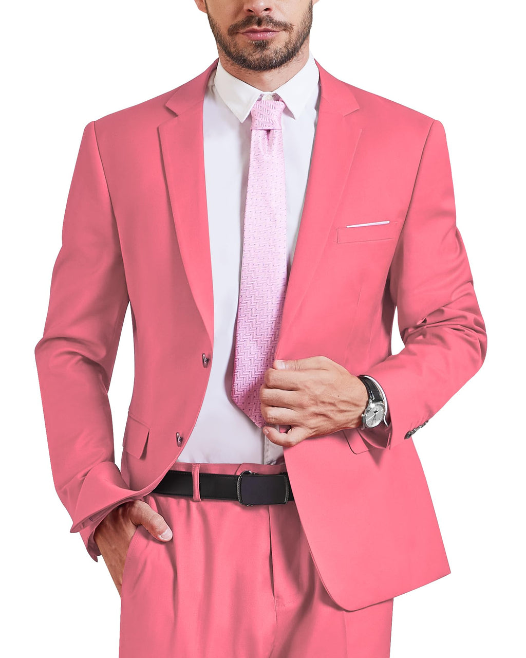 YND Mens Two Button Slim Fit Blazer Casual Lightweight Suit Jacket Sport Coat Pink