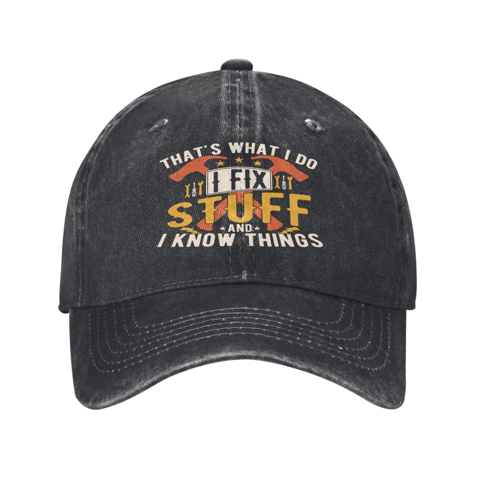 Gwokloeng Funny Hats for Men Gifts for Men Dad Him I Fix Stuff Hat Men Women Unisex Baseball Caps Graphic Cap Black
