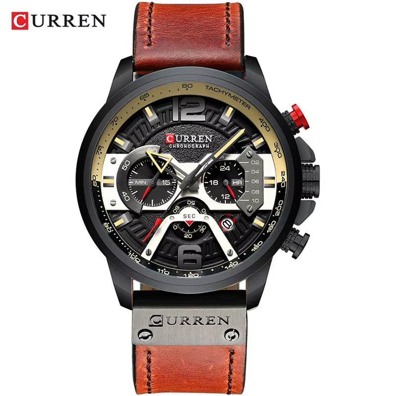 2021  Men Watches Top Brand Luxury Blue Leather Chronograph Sport Watch for Men Fashion Date Waterproof Clock Reloj Hombre