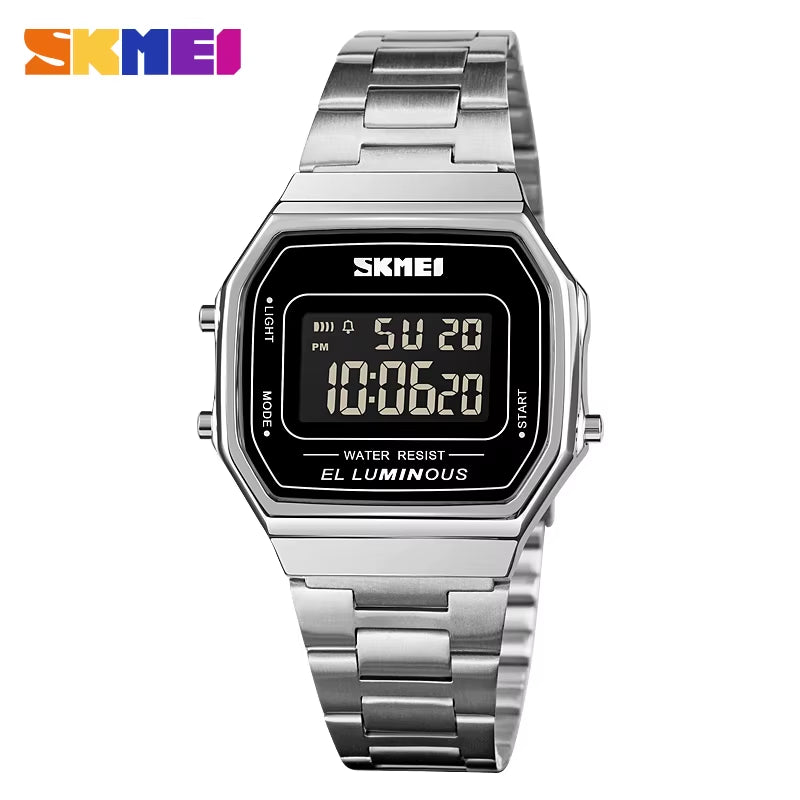 Retro LED Digital Male Watches Casual Simple Mens Wristwatches Stainless Steel Band Waterproof Watch Men Reloj Hombre 1647
