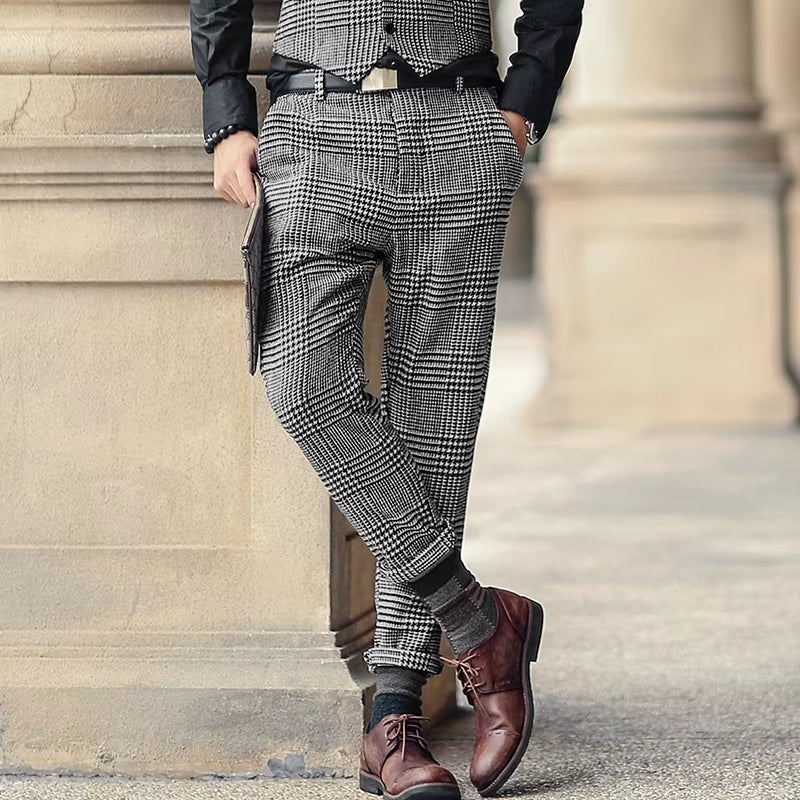 Classic Fit Mens Suit Pants Wool Tweed Coffee Slim Fit Pants Casual Trousers Groomman for Wedding Party