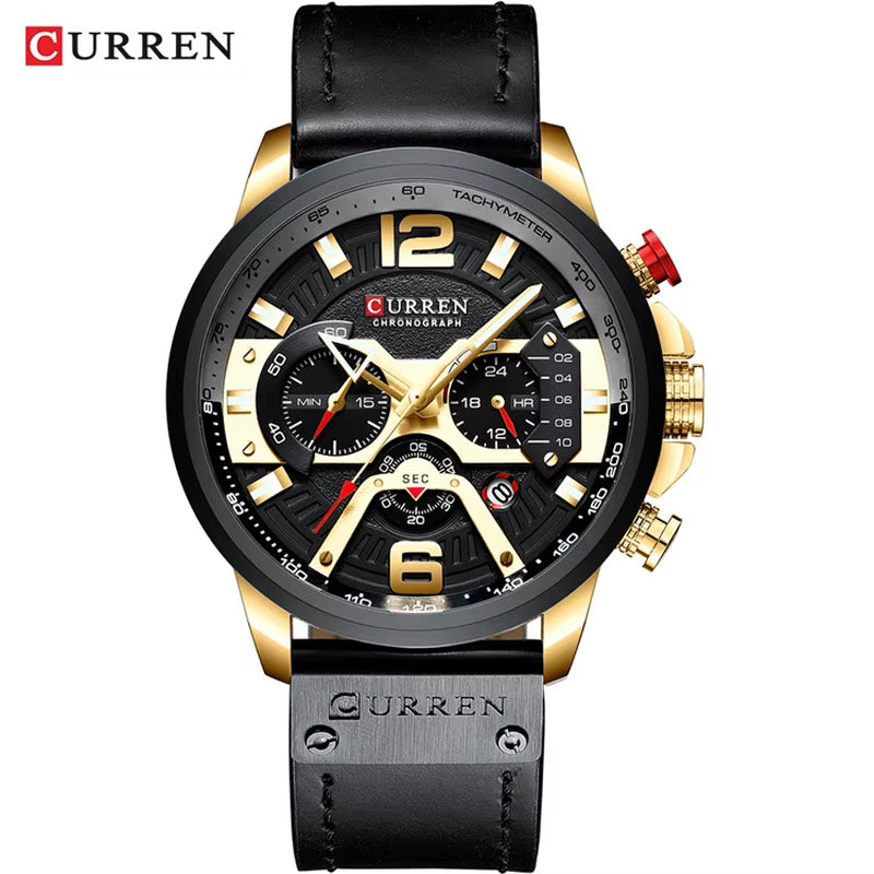 2021  Men Watches Top Brand Luxury Blue Leather Chronograph Sport Watch for Men Fashion Date Waterproof Clock Reloj Hombre