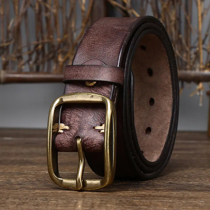 3.8CM Vintage Style Genuine Leather Belt for Men