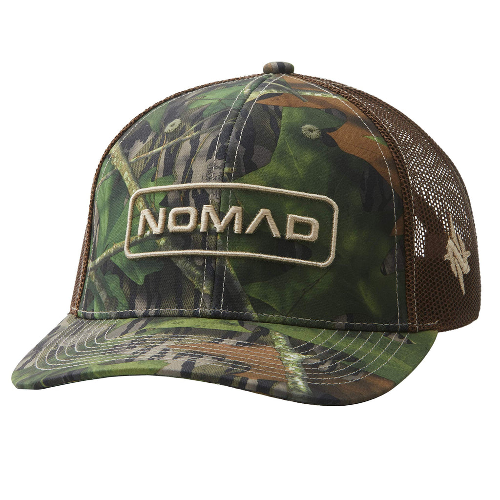 Nomad Mens Trucker Hat | Turkey Hunting Camo Hat Hunter - Mossy Oak Shadowleaf One Size