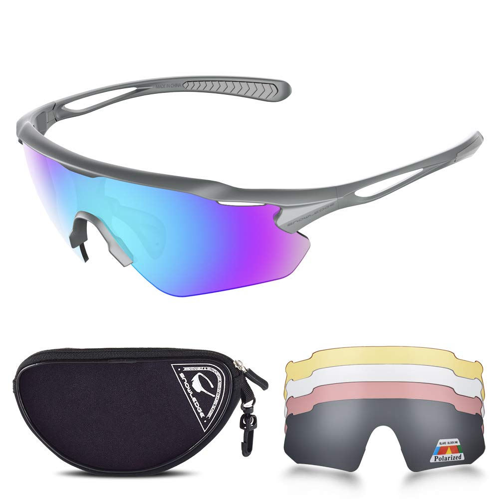 Snowledge Cycling Glasses with 5 Interchangeable Lenses Mens Womens Polarized Sports Sunglasses Running Baseball Cricket Sunglasses