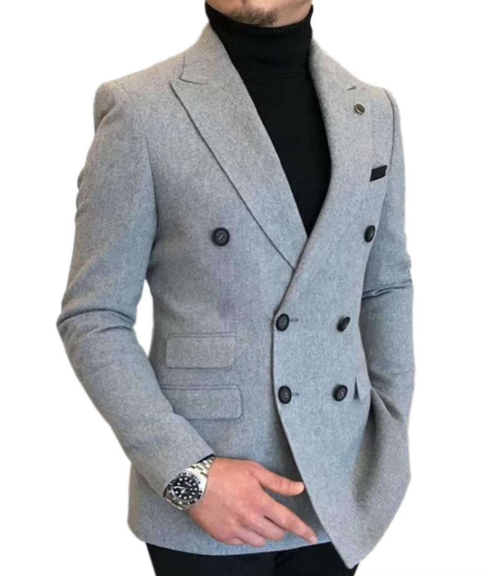 Formal 2025 New Burgundy Red Grey Lapel Tux Men Slim Fit Suits Coat Jacket Custom Made for Wendding Party Woolen Cloth