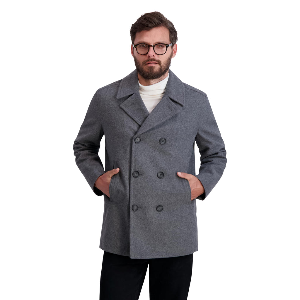 Nautica Mens Peacoat Wool Blend Double Breasted Winter Coat Light Grey