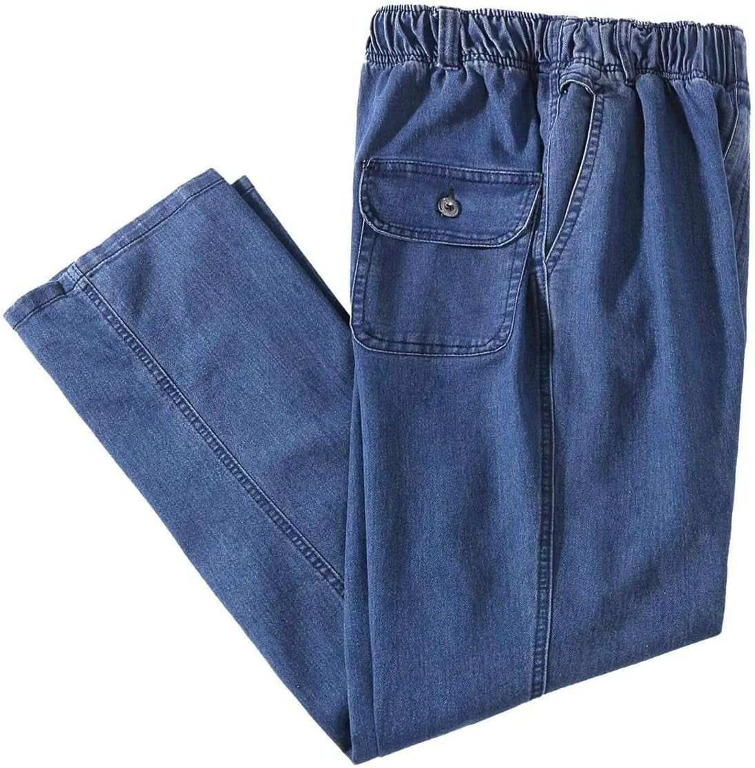 Mens Elastic Waist Jeans Casual Loose Fit Pull on Jeans Denim Pants