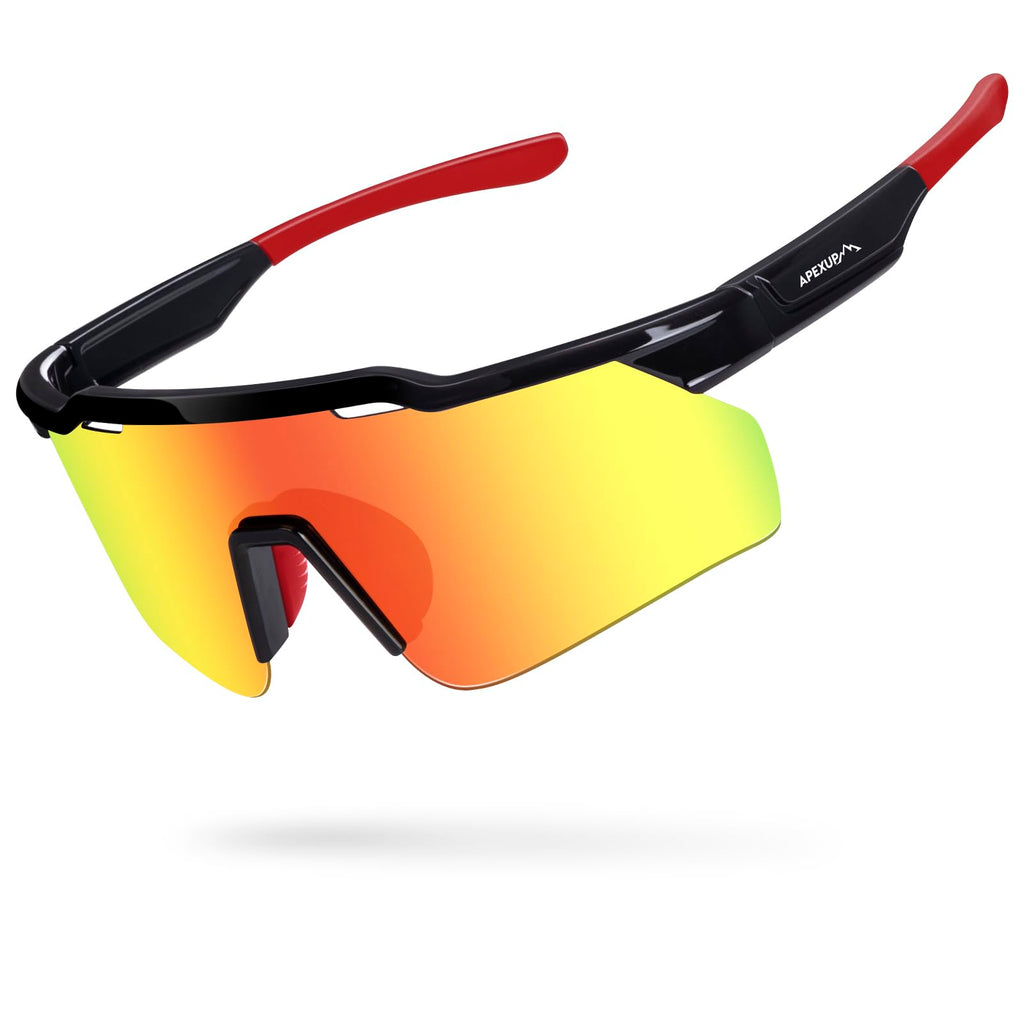 APEXUP Sports Polarized Sunglasses for Men Women UV400 Protection Mens Sunglasses for Cycling Fishing (Red)