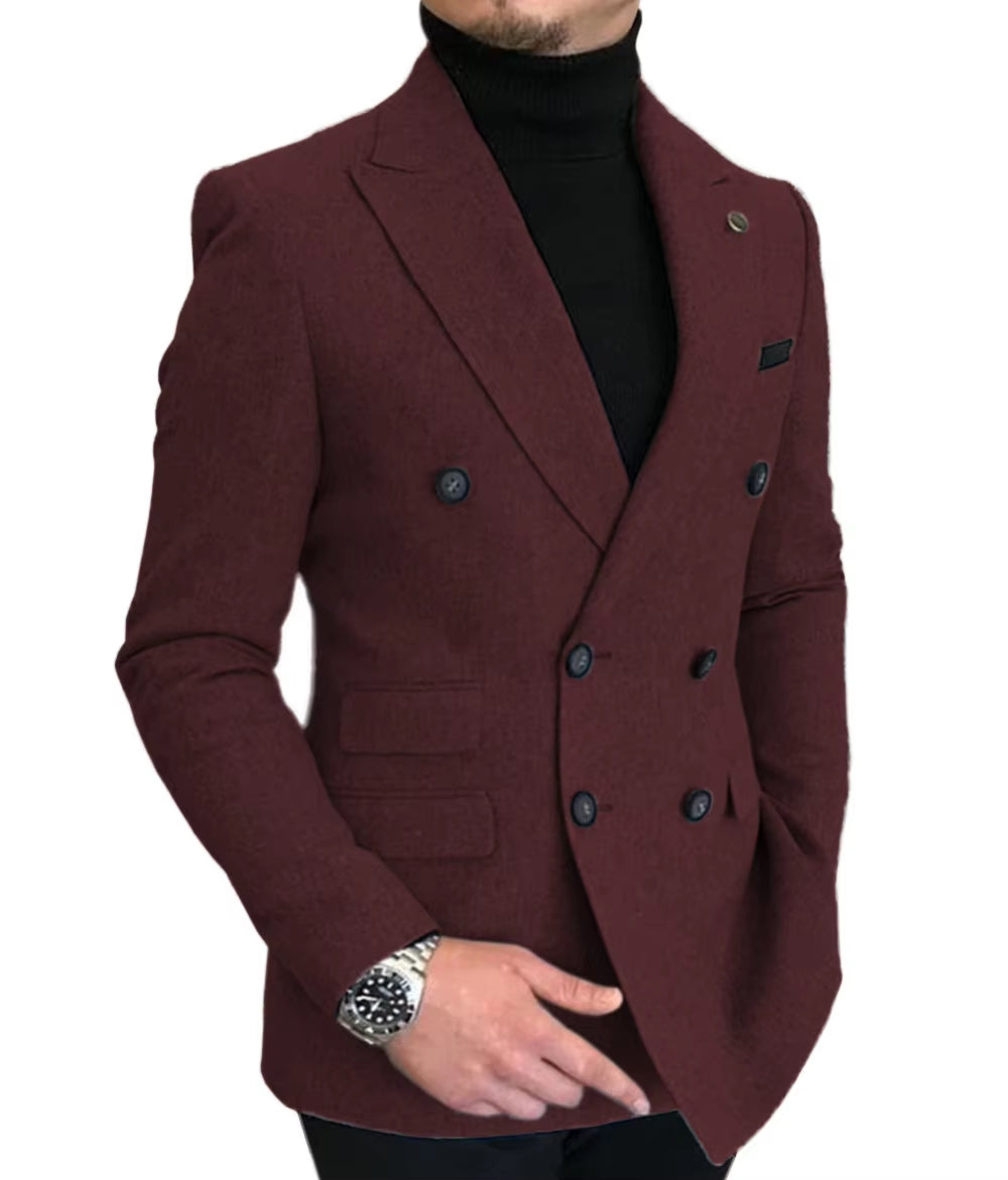 Formal 2025 New Burgundy Red Grey Lapel Tux Men Slim Fit Suits Coat Jacket Custom Made for Wendding Party Woolen Cloth