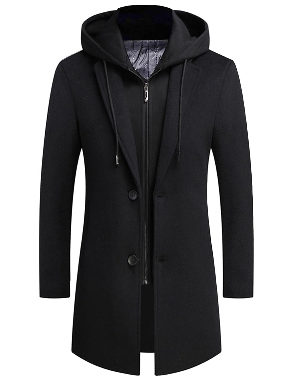 APTRO Mens Wool Trench Coat Winter Hoodie Coat Premium Business Top Coat Wool Jacket 1908 Black 1X