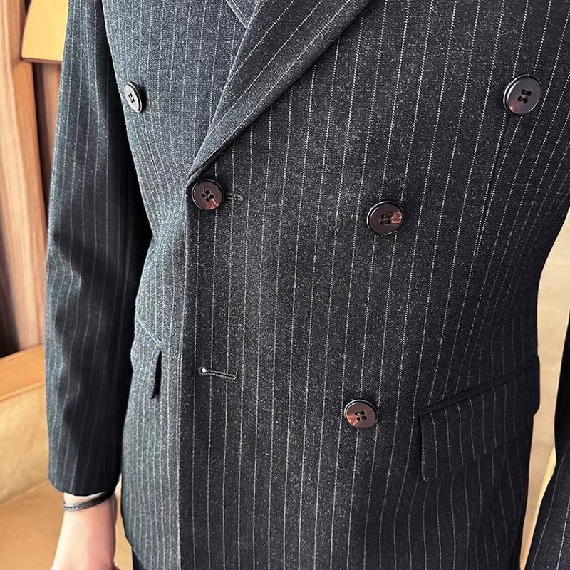 Jacket and Pants High-End Fashion Striped Men'S Formal Double-Breasted Business Suit Groom Wedding Dress Mens Suit 2 Piece Set