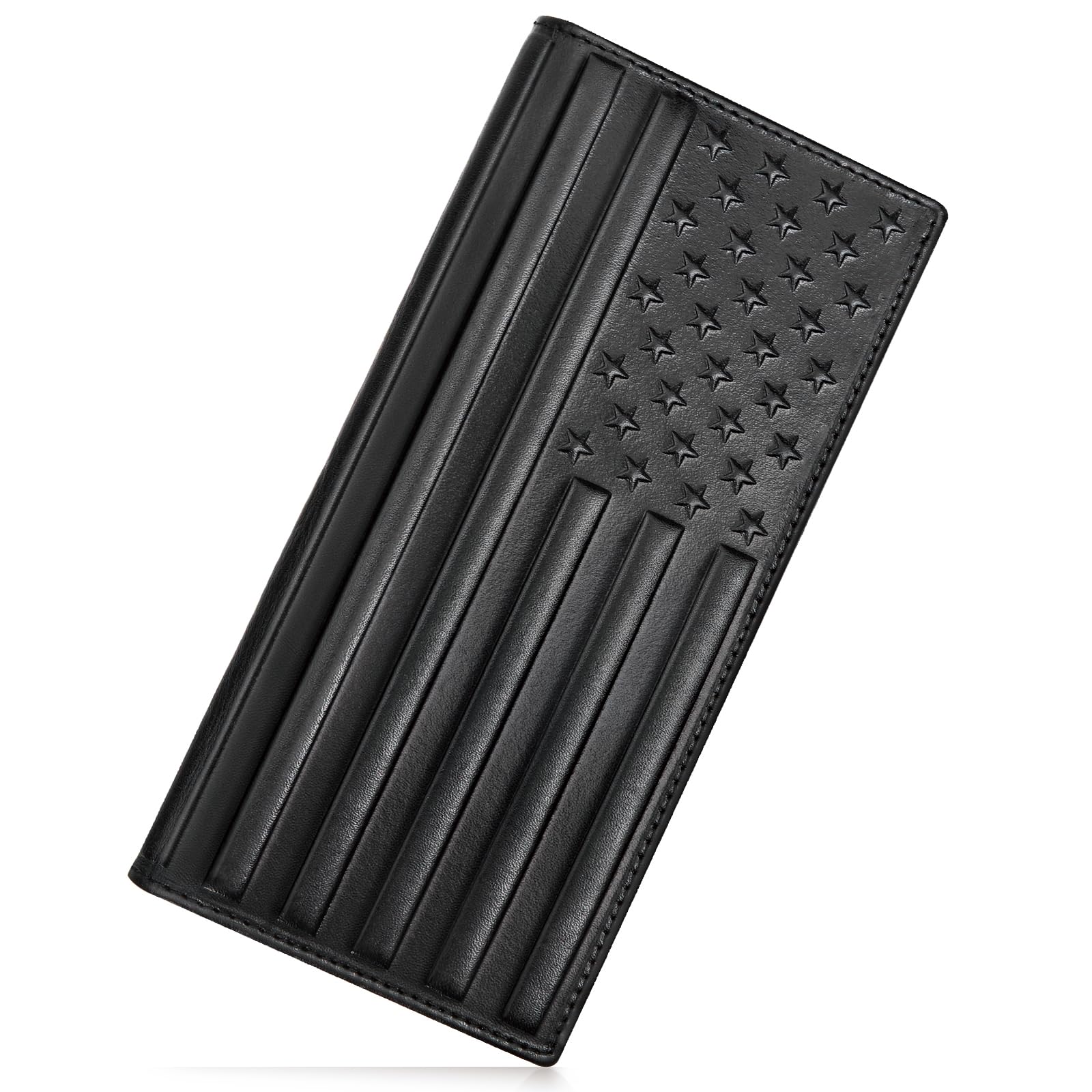 Pefiam Long Leather Wallet for Men Checkbook Wallet for Men Bifold Large Wallet for Men Rodeo Mens Western Cowboy Wallet Gift for Men (American FlagBlack)