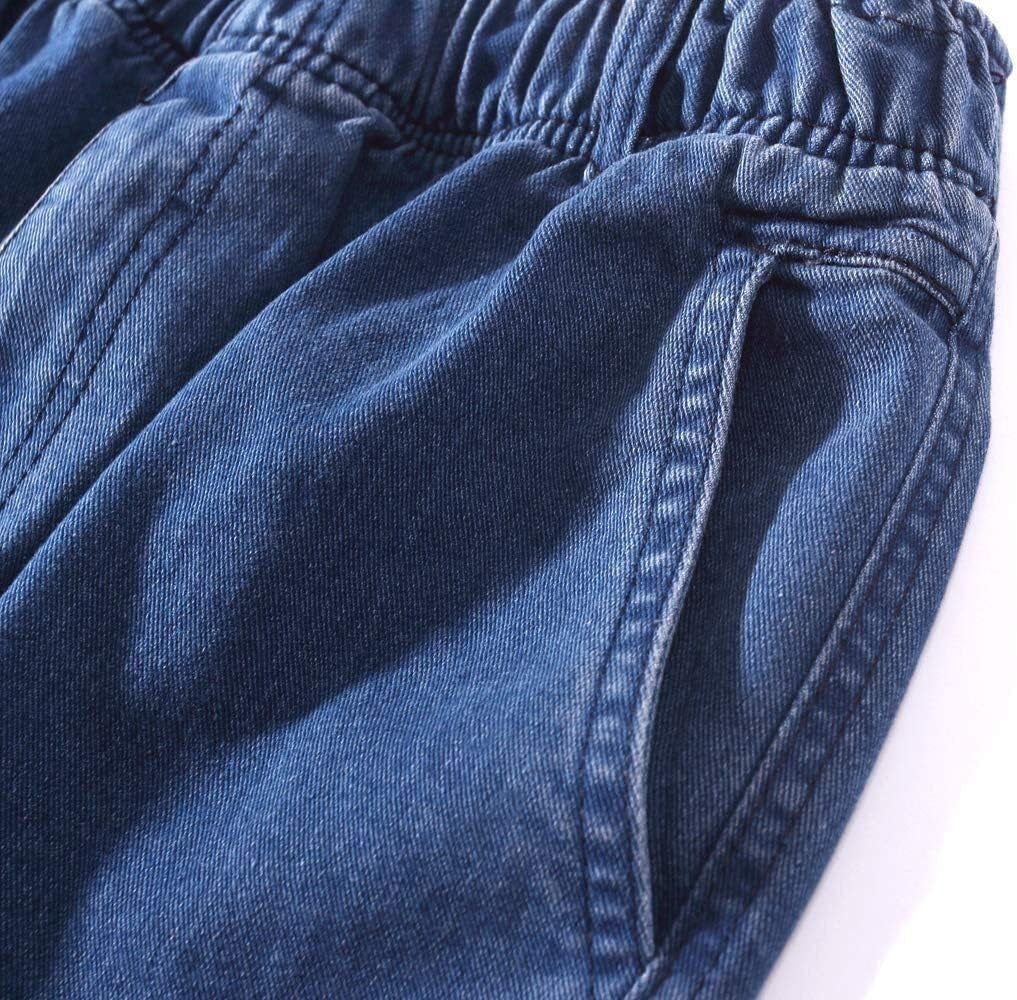 Mens Elastic Waist Jeans Casual Loose Fit Pull on Jeans Denim Pants