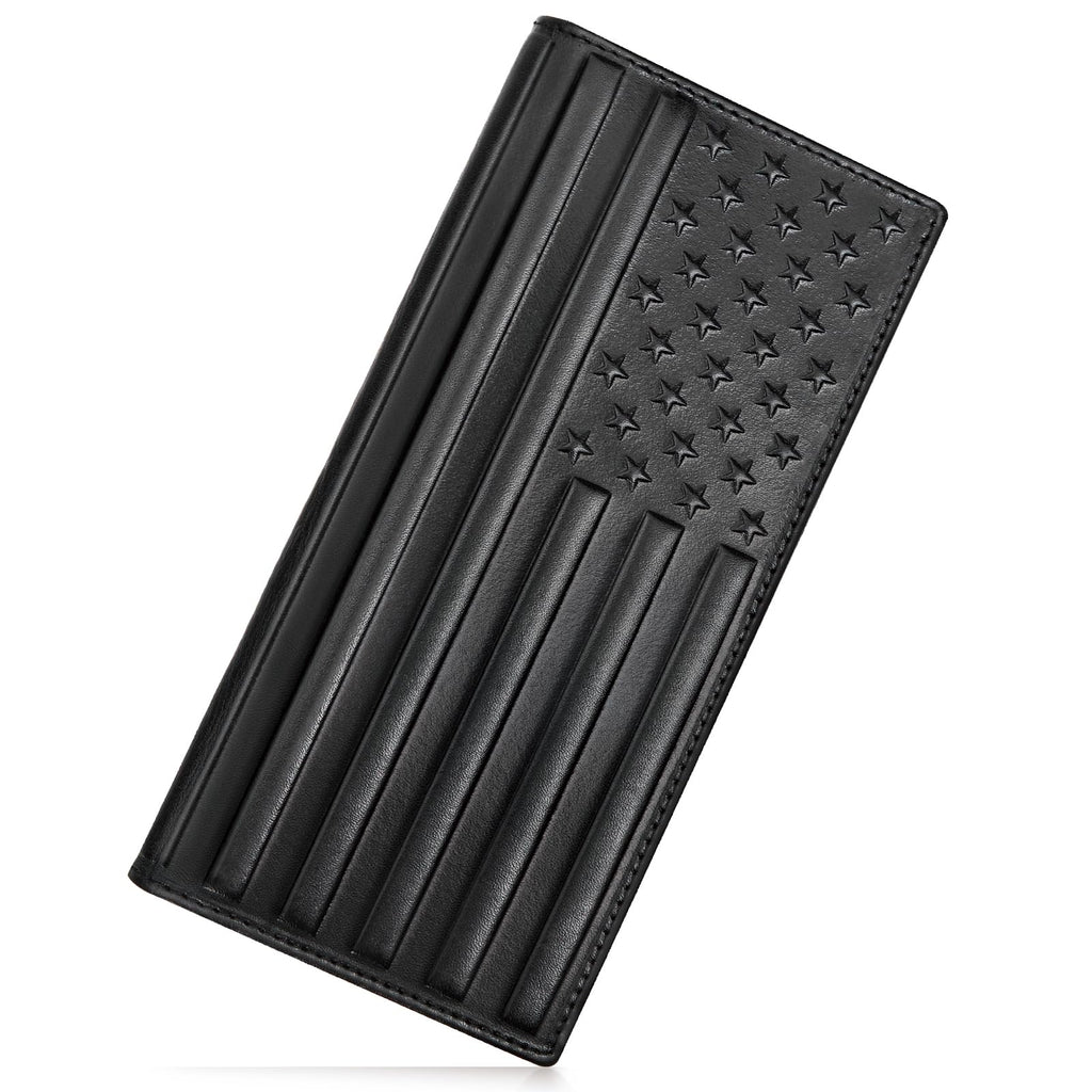 Pefiam Long Leather Wallet for Men Checkbook Wallet for Men Bifold Large Wallet for Men Rodeo Mens Western Cowboy Wallet Gift for Men (American FlagBlack)