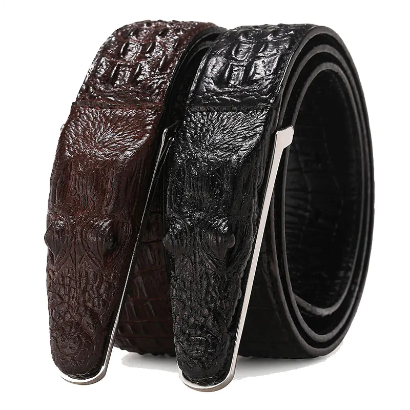 Crocodile Pattern Leather Belt for Men - Casual Design