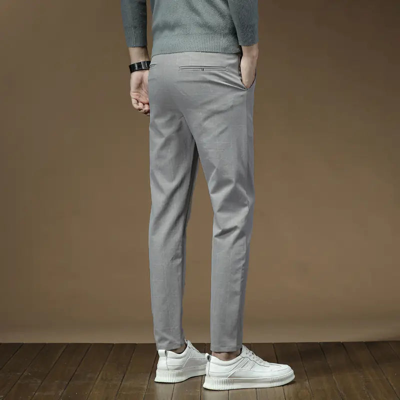 Slim Fit Plaid British Suit Pants for Men