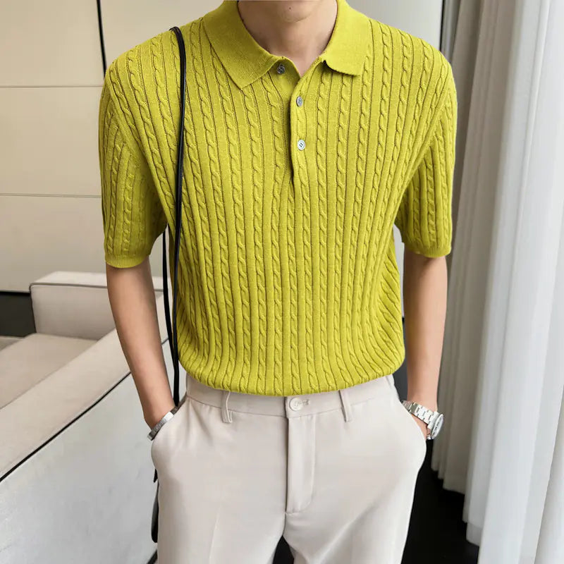 Korean Style Casual Knit Polo Shirt for Men
