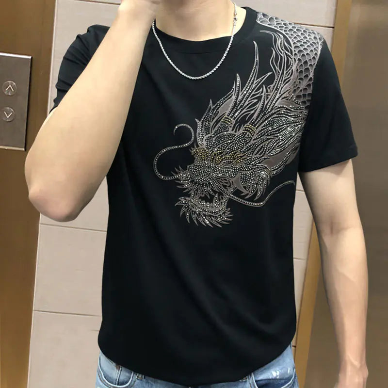Dragon Rhinestone Short Sleeve T-Shirt for Men