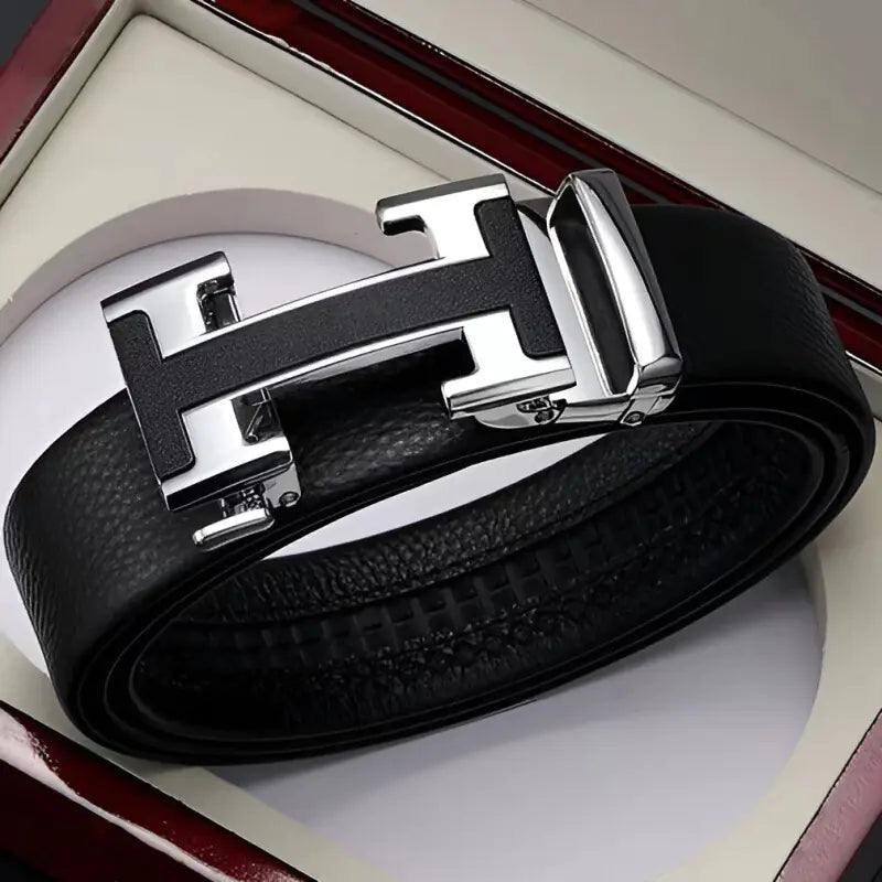 Genuine Leather Automatic Buckle Business Belt for Men
