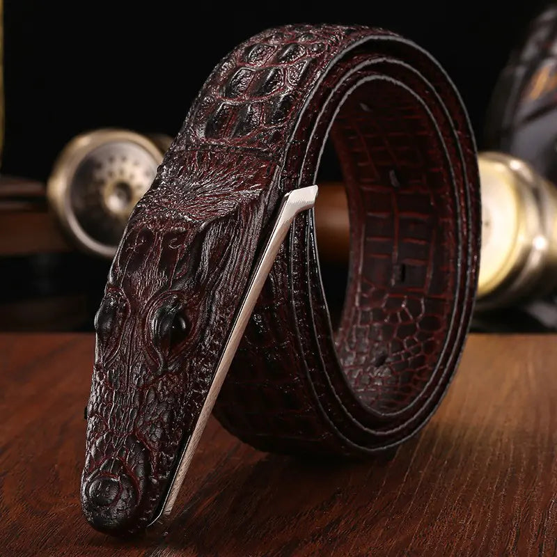 Crocodile Pattern Leather Belt for Men - Casual Design