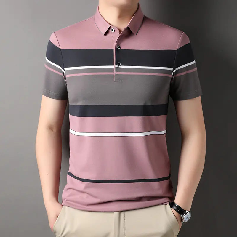 Striped Short Sleeve Polo Shirt for Men