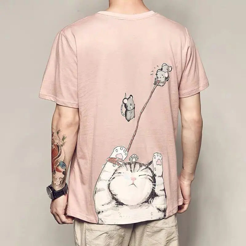 Anime Print Short Sleeve T-Shirt for Men (Casual Style)