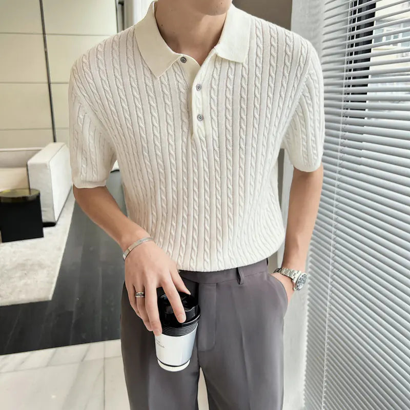 Korean Style Casual Knit Polo Shirt for Men